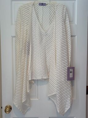 NWT JS Collection SET - Sheer Striped Waterfall Cardigan & Tank Top- White/Cream